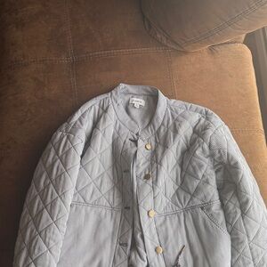 Everlane Blue and White Striped Quilted Puffer Jacket